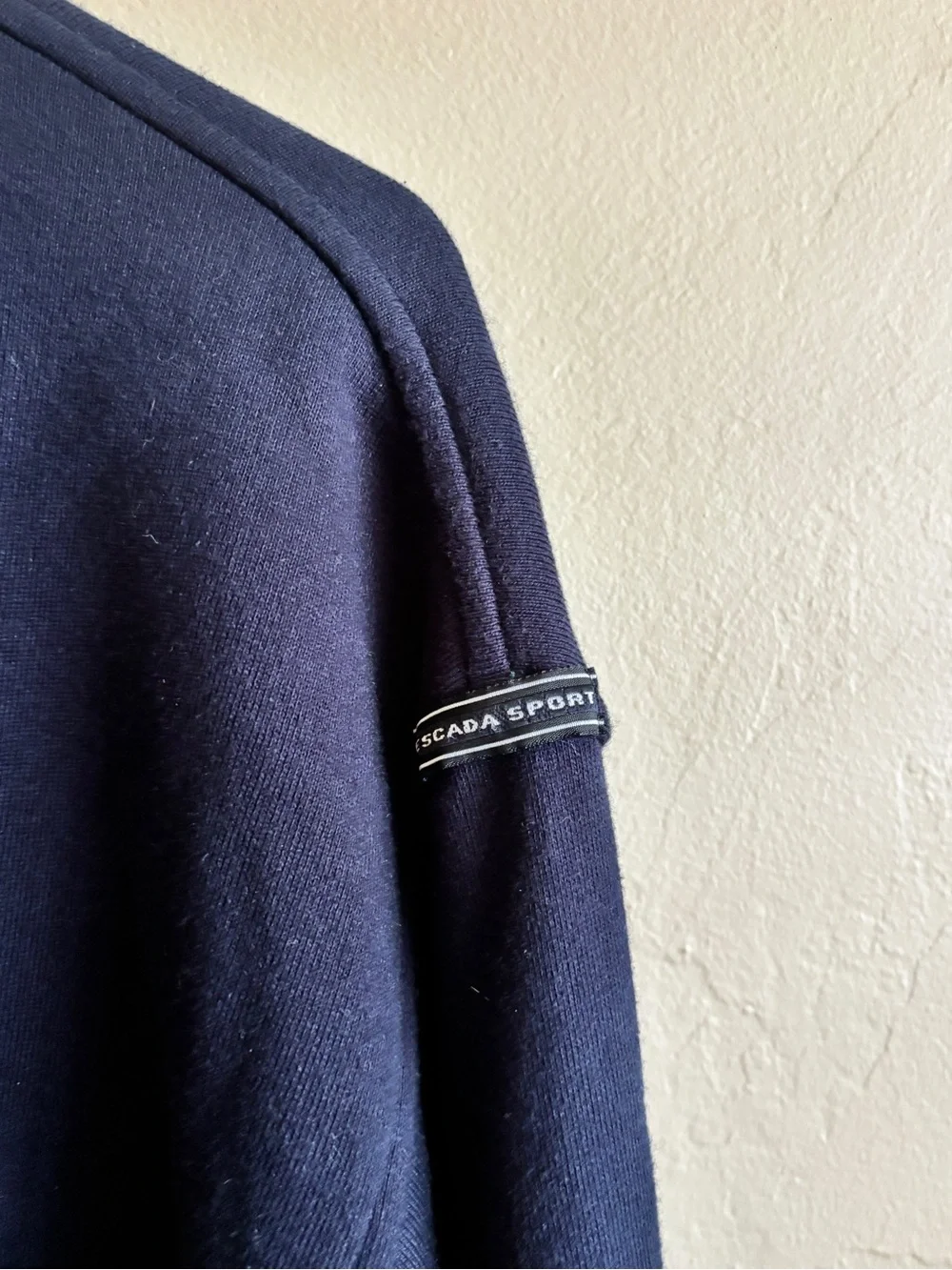 Vintage Escada Sport Cardigan Jacket M Navy Green Gold Button 100% Cotton Preppy